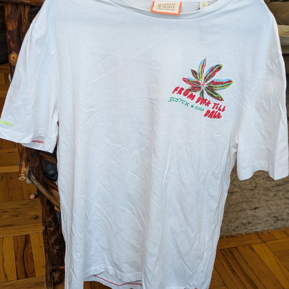Scotch & Soda White T-Shirt with Colorful Leaf Design